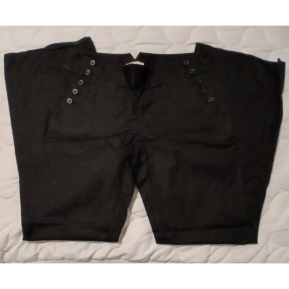 Ann Taylor Loft Marisa Sailor‎ Pants Black Linen Blend Wide Leg Trousers Size 4